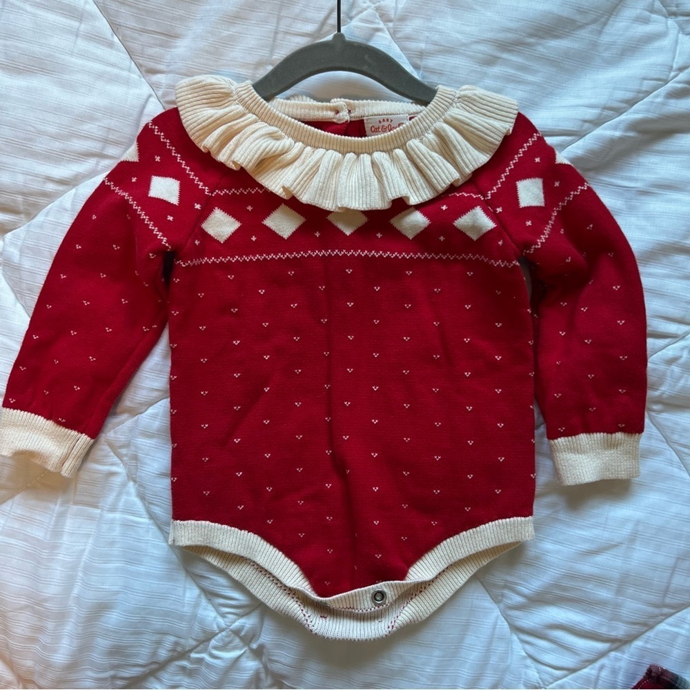 Baby Girls Fair Isle Sweater Romper Ruffled - Cat & Jack Red One Piece Bodysuit